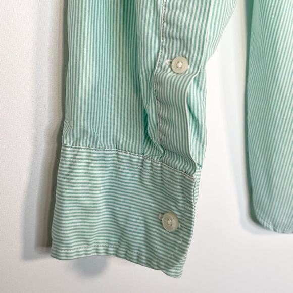 J. Crew Oversized Secret Wash Banker Stripe Button Down Shirt Green - Picture 10 of 13